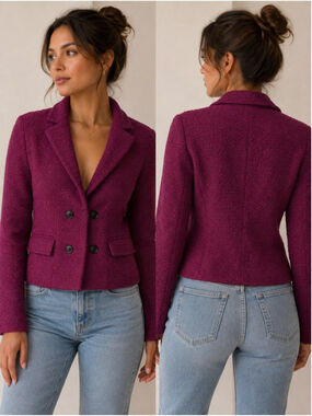 RW&CO Burgundy Bouclé Double Breasted Blazer Size 2